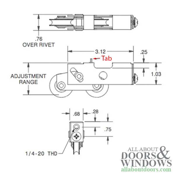 Tandem Sliding Door Roller - 1-1/2 Inch Steel - Concave | Patio Door Parts