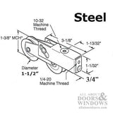 Tandem Sliding Door Roller - 1-1/2 Inch Stainless Steel - Concave | Patio Door Parts