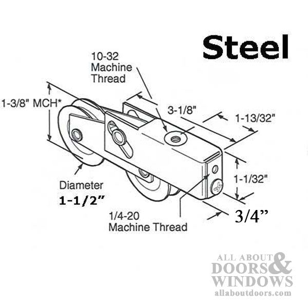 Tandem Sliding Door Roller - 1-1/2 Inch Stainless Steel - Concave | Patio Door Parts