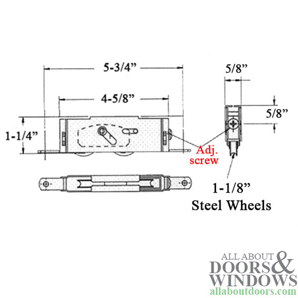 Tandem Sliding Door Roller - 1-1/8 Inch Steel - Concave | Patio Door Parts
