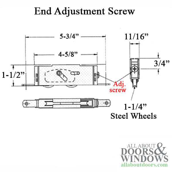 Tandem Sliding Door Roller - 1-1/4 Inch Stainless Steel - Concave | Patio Door Parts