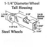 Tandem Sliding Door Roller - 1-1/4 Inch Steel - Concave | Patio Door Parts