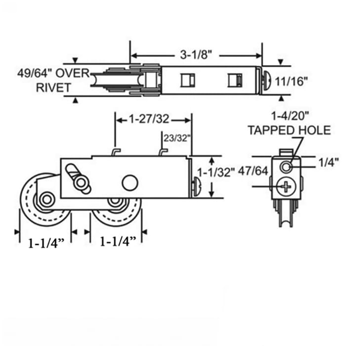 Tandem Sliding Door Roller - 1-1/4 Inch Stainless Steel | Patio Door Parts