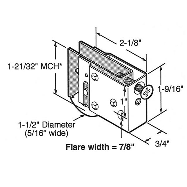 Sliding Door Roller - 1-1/2 Inch Steel - Concave | Patio Door Parts