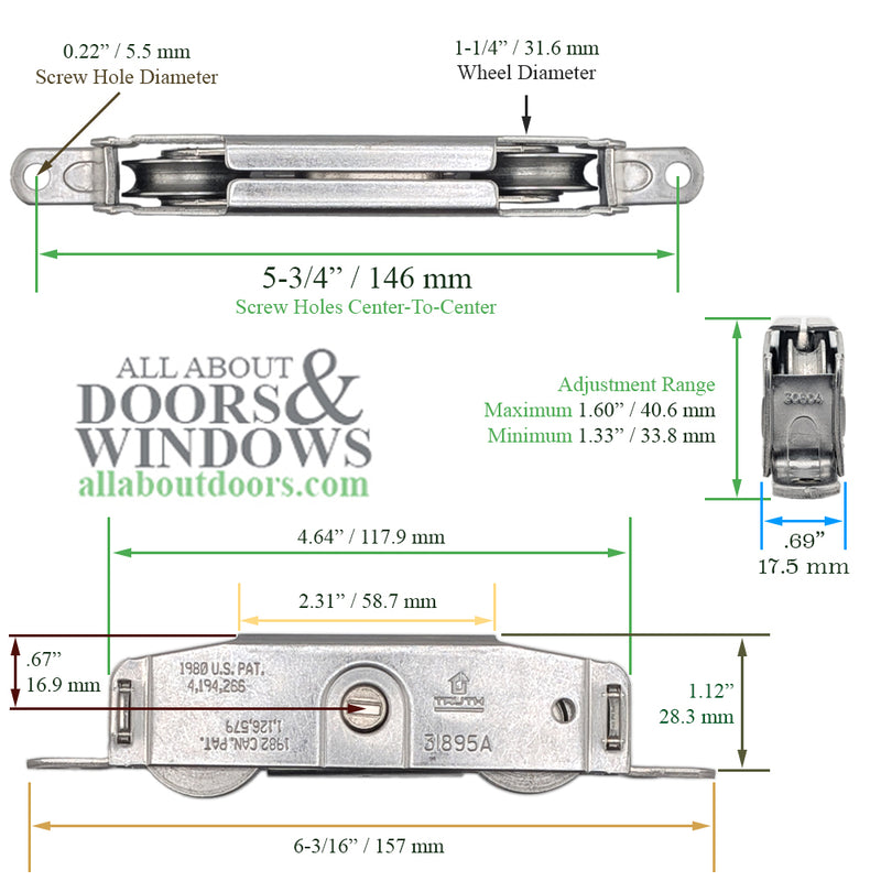 Tandem Sliding Door Roller - 1-1/4 Inch Stainless Steel | Patio Door Parts