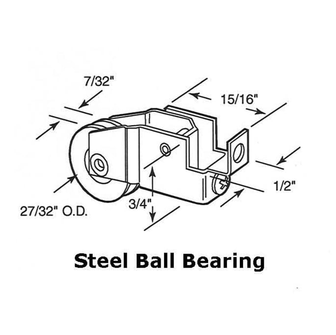 Sliding Door Roller - 27/32 Inch Steel - Grooved | Patio Door Parts