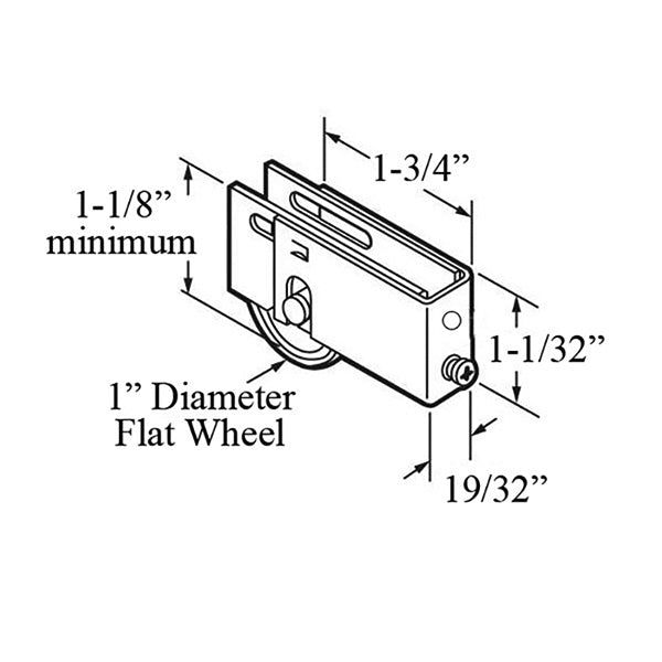 Sliding Door Roller - 1 Inch Steel - Convex/Flat | Patio Door Parts