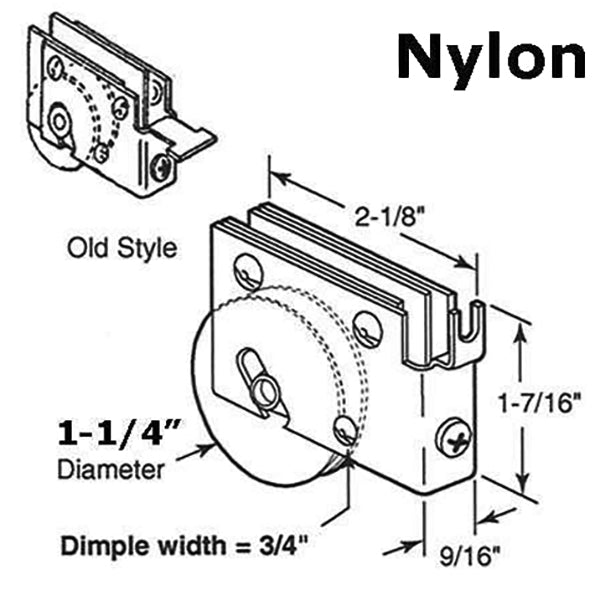 Sliding Door Roller - 1-1/4 Inch Nylon - Concave | Patio Door Parts