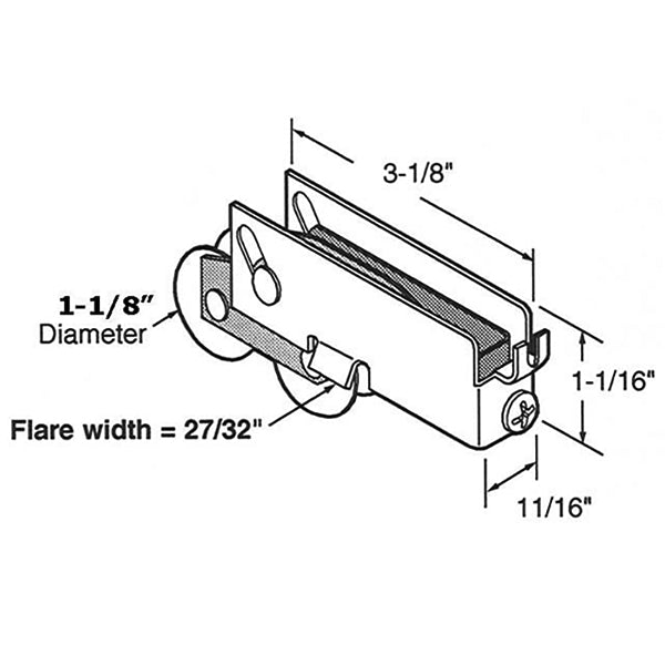 Tandem Sliding Door Roller - 1-1/8 Inch Steel - Concave | Patio Door Parts
