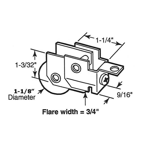 Sliding Door Roller - 1-1/8 Inch Steel - Concave | Patio Door Parts