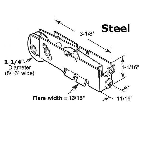 Tandem Sliding Door Roller - 1-1/4 Inch Steel - Concave | Patio Door Parts