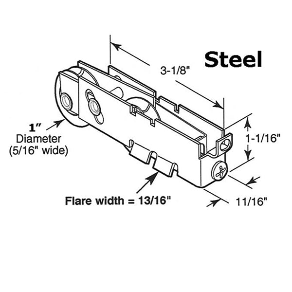 Tandem Sliding Door Roller - 1-inch Steel - Concave | Patio Door Parts