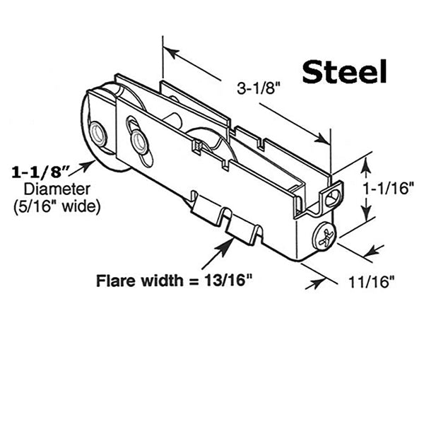 Tandem Sliding Door Roller - 1-1/8 Inch Steel - Concave | Patio Door Parts