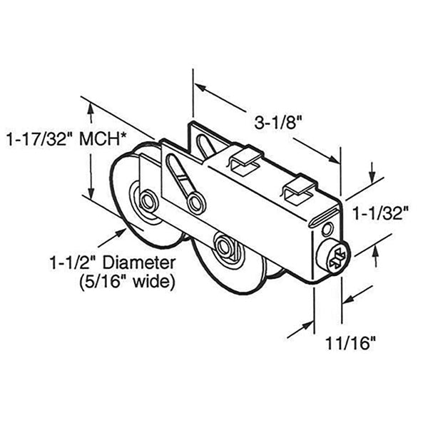Tandem Sliding Door Roller - 1-1/2 Inch Steel - Concave | Patio Door Parts