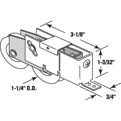 Tandem Sliding Door Roller - 1-1/4 Inch Steel - Concave | Patio Door Parts