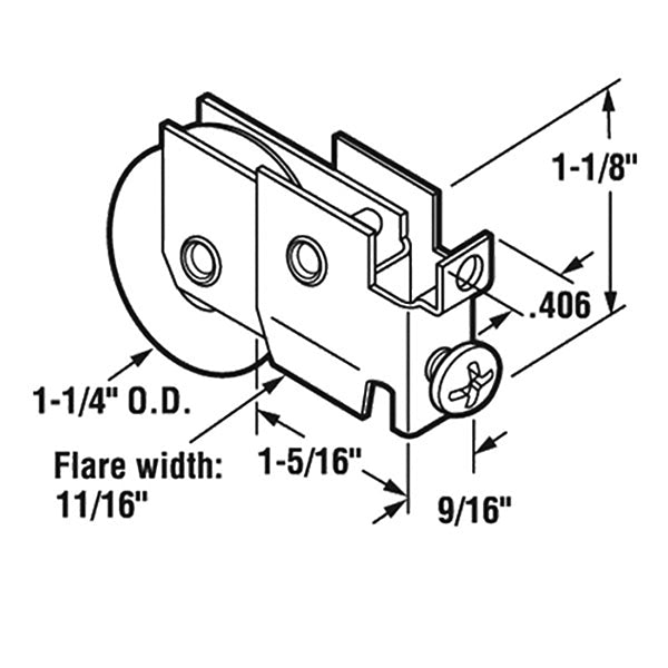 Sliding Door Roller - 1-1/4 Inch Nylon - Concave | Patio Door Parts