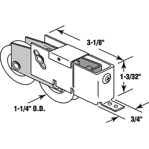 Tandem Sliding Door Roller - 1-1/4 Inch Steel - Concave | Patio Door Parts