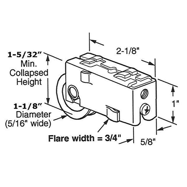 Sliding Door Roller - 1-1/8 Inch Steel - Concave | Patio Door Parts
