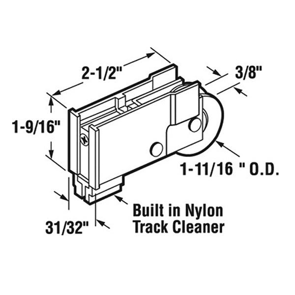 Sliding Door Roller - 1-11/16 Inch Nylon - Concave | Patio Door Parts