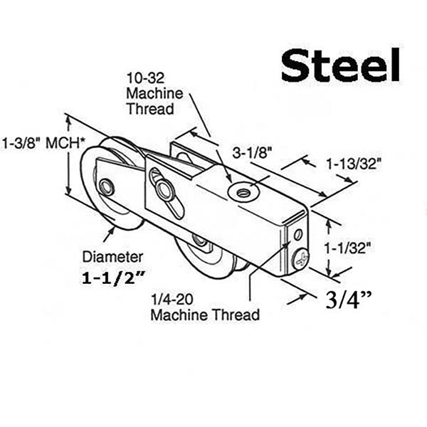 Tandem Sliding Door Roller - 1-1/2 Inch Stainless Steel - Concave | Patio Door Parts