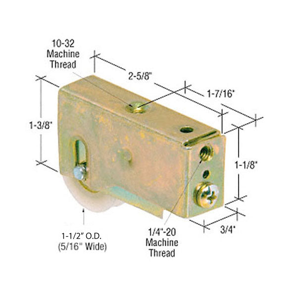Sliding Door Roller - 1-1/2 Inch Nylon - Concave | Patio Door Parts