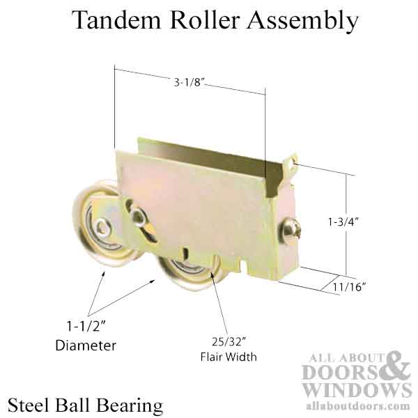 Tandem Sliding Door Roller - 1-1/2 Inch Steel - Concave | Patio Door Parts