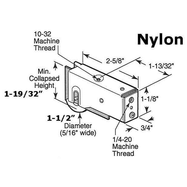 Sliding Door Roller - 1-1/2 Inch Nylon - Concave | Patio Door Parts