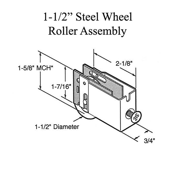 Sliding Door Roller - 1-1/2 Inch Steel - Concave | Patio Door Parts