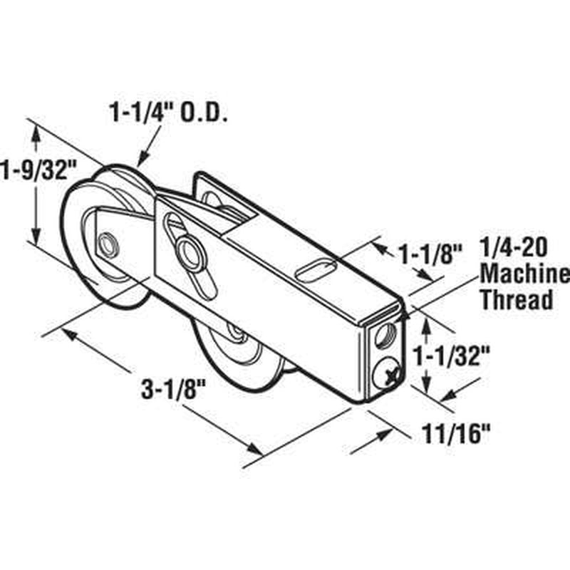 Tandem Sliding Door Roller - 1-1/4 Inch Steel - Concave | Patio Door Parts