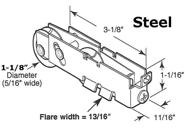 Tandem Sliding Door Roller - 1-1/8 Inch Steel - Concave | Patio Door Parts