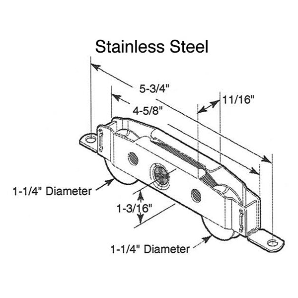 Tandem Sliding Door Roller - 1-1/4 Inch Stainless Steel - Concave | Patio Door Parts