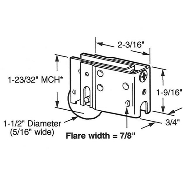 Sliding Door Roller - 1-1/2 Inch Steel - Concave | Patio Door Parts