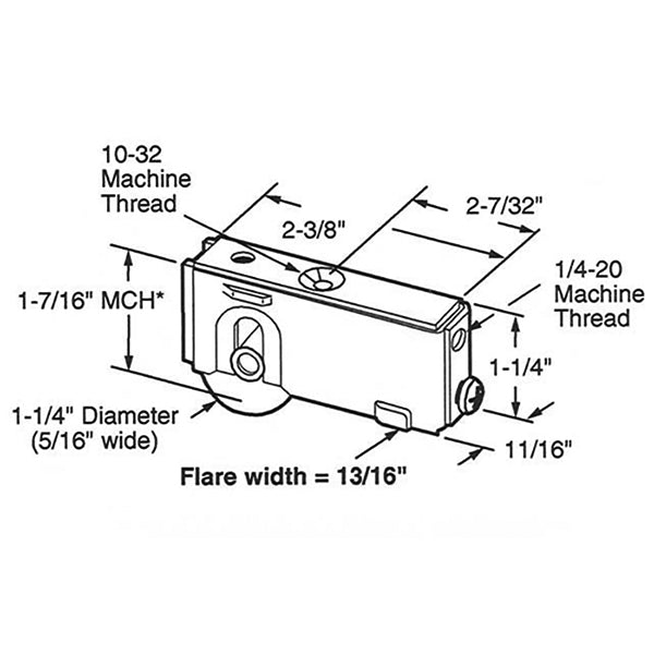 Sliding Door Roller - 1-1/4 Inch Steel - Concave | Patio Door Parts