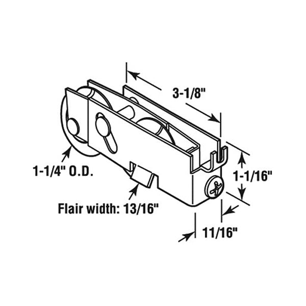 Tandem Sliding Door Roller - 1-1/4 Inch Steel - Concave | Patio Door Parts
