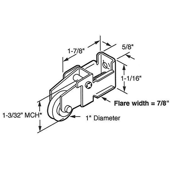 Sliding Door Roller - 1 Inch Steel - Concave | Patio Door Parts