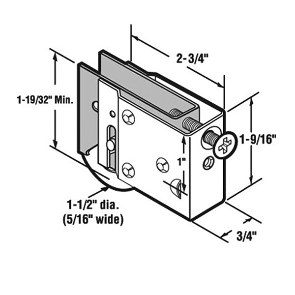 Sliding Door Roller - 1-1/2 Inch Steel - Concave | Patio Door Parts