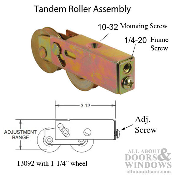 Tandem Sliding Door Roller - 1-1/4 Inch steel | Patio Door Parts