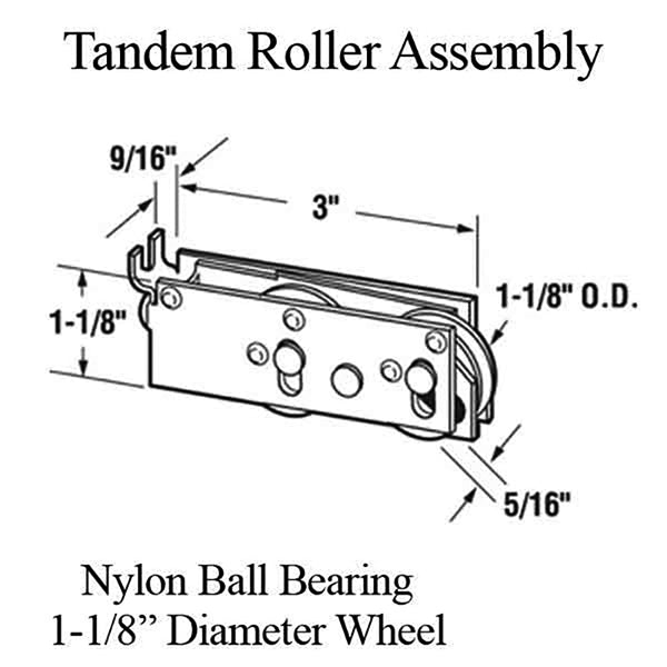 Tandem Sliding Door Roller - 1-1/8 Inch Nylon - center grooved | Patio Door Parts
