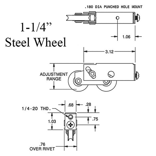 Tandem Sliding Door Roller - 1-1/4 Inch Steel - Concave | Patio Door Parts